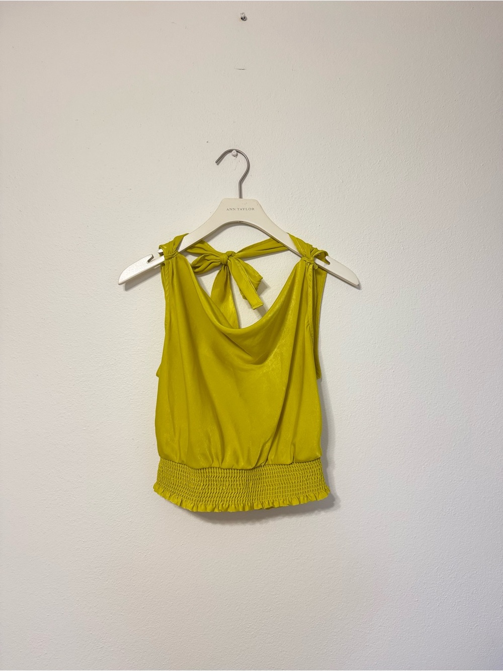 Anthropologie Lime Green Tie-Shoulder Smocked-Hem Camisole